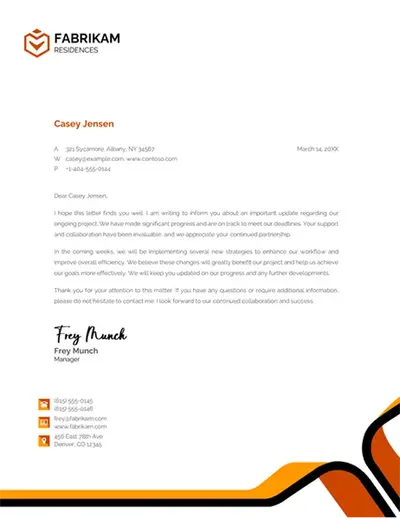 Letterhead with orange bold design