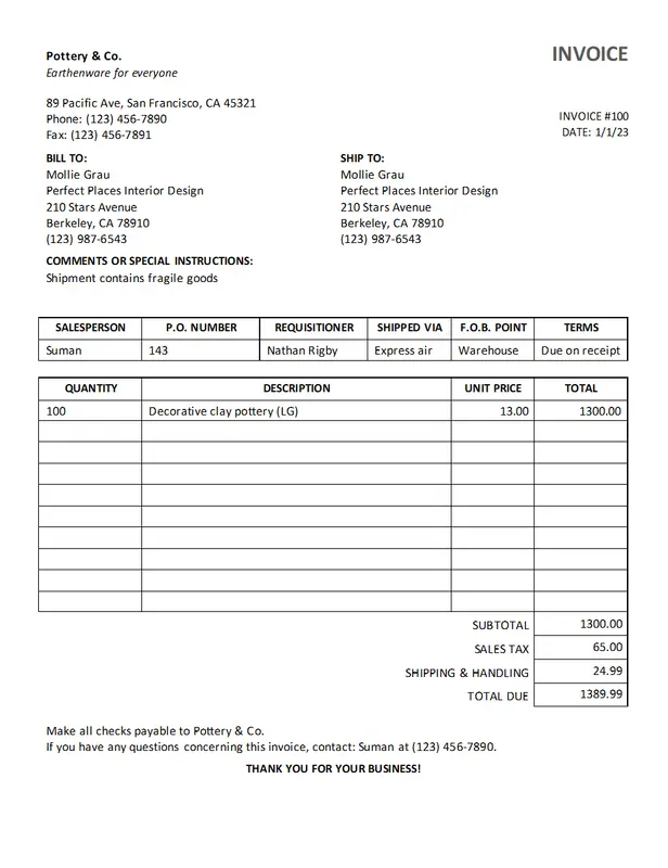 Simple sales invoice modern simple