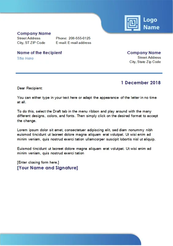 Business letter (blue border and color gradient)