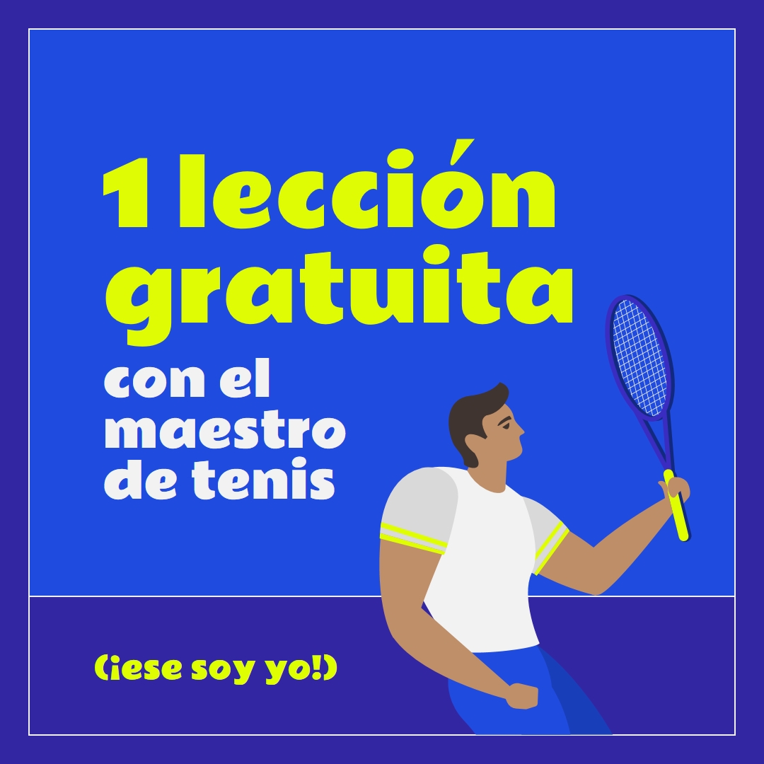 Lección gratuita con maestro de tenis blue vibrant,bold,block,frame,graphic,bright