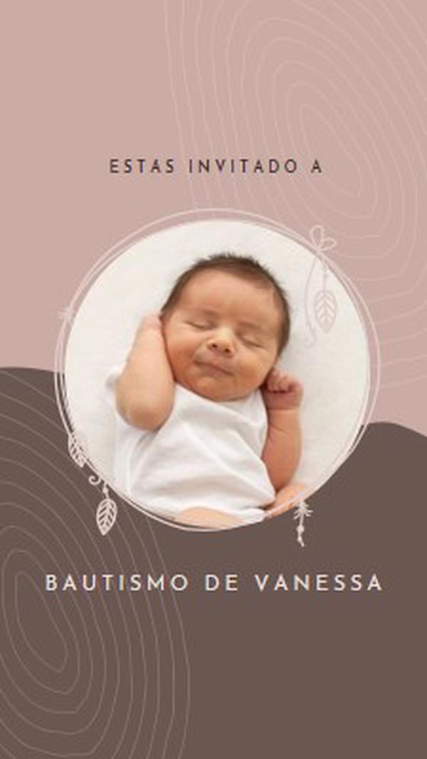 Invitación de bautismo pink organic-boho