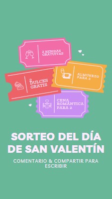 Sorteo del Día de San Valentín green bright,playful,tickets,retro,shape,overlapping