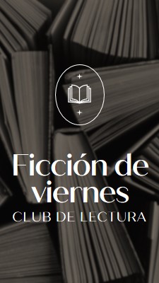 Club de libros de ficción de viernes black elegant,monochromatic,photo,simple,typographic,symmetrical