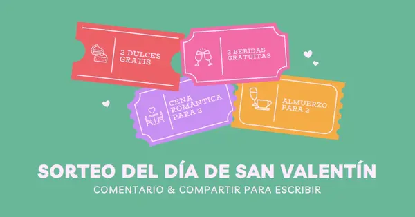 Sorteo del Día de San Valentín green bright,playful,tickets,retro,shape,overlapping