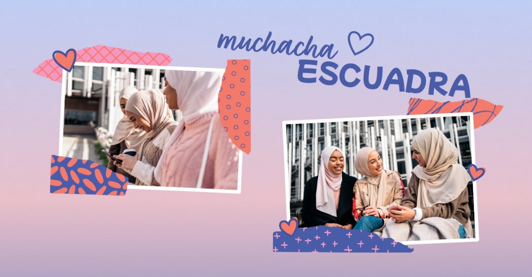 Somos el escuadrón de chicas blue scrapbook,bold,collage,graphic,80s,gradient