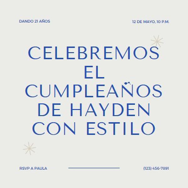 Fiesta de cumpleaños número 21 gray modern,minimal,typographic,contemporary,current,stylish,simple,clean,text-based