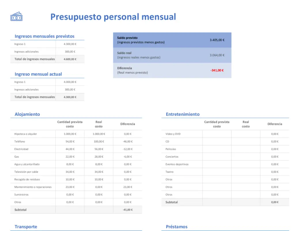 Presupuesto personal mensual modern simple