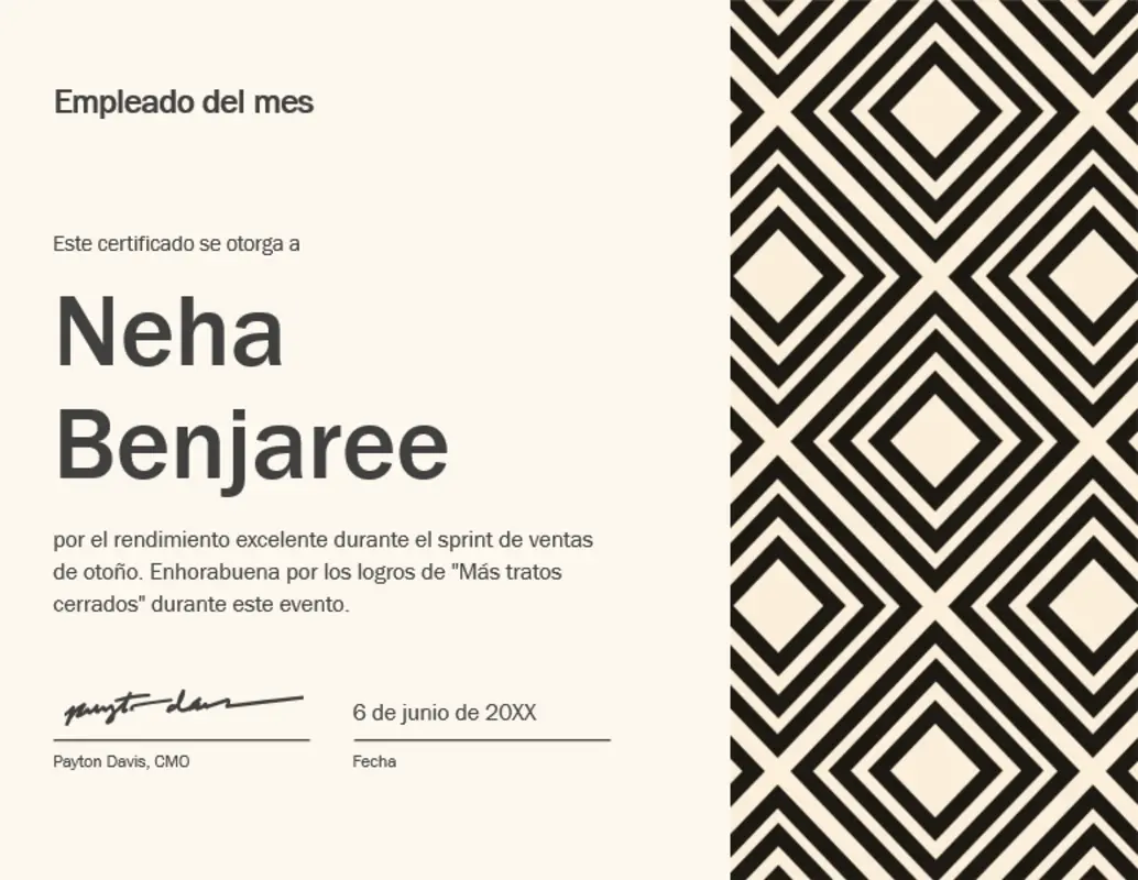 Certificado de empleado del mes diamante  yellow modern-geometric