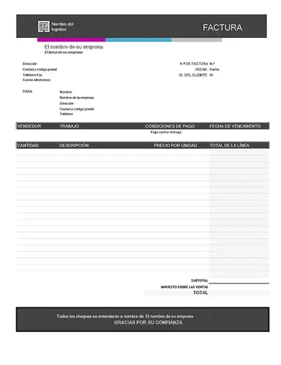 Factura de servicio (degradado azul) modern-simple