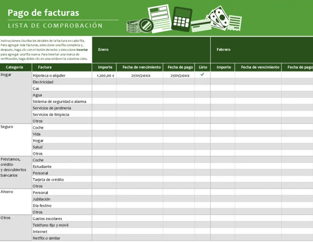 Lista de comprobación de pago de facturas green modern simple