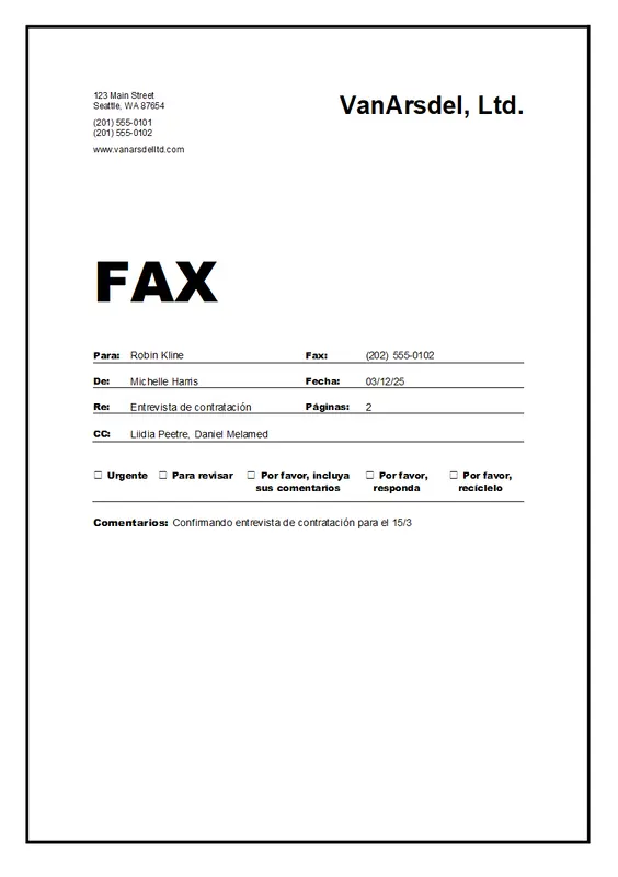 Plantilla De Portada De Fax