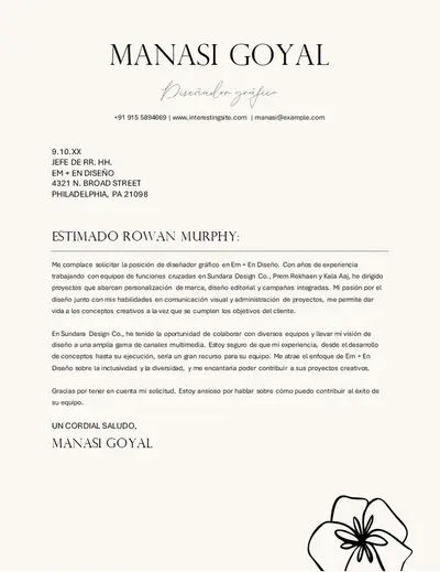 Carta de presentación de Diseño gráfico elegante
