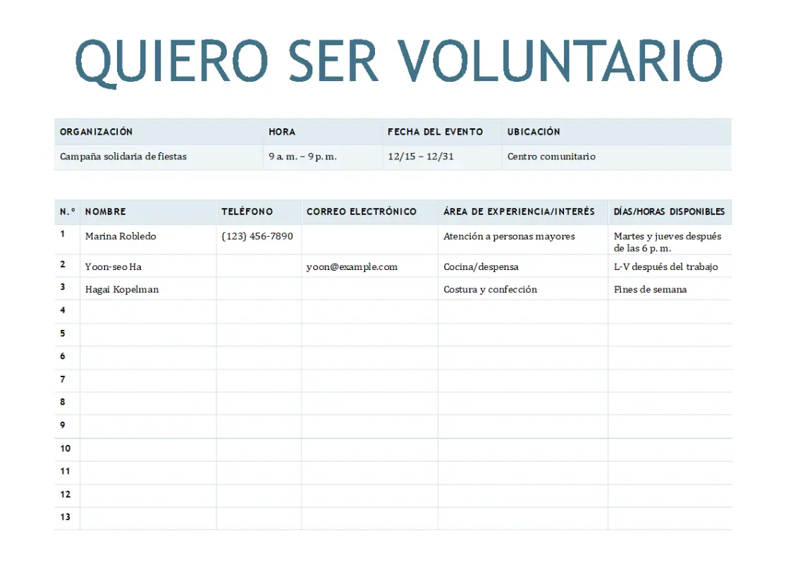 Hoja de suscripción de voluntariado blue modern simple