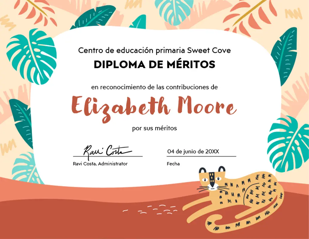 Diploma de méritos para alumnos de primaria whimsical color block