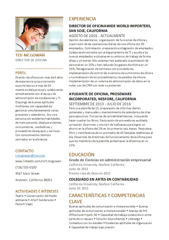 Currículum vítae de gerente de oficina