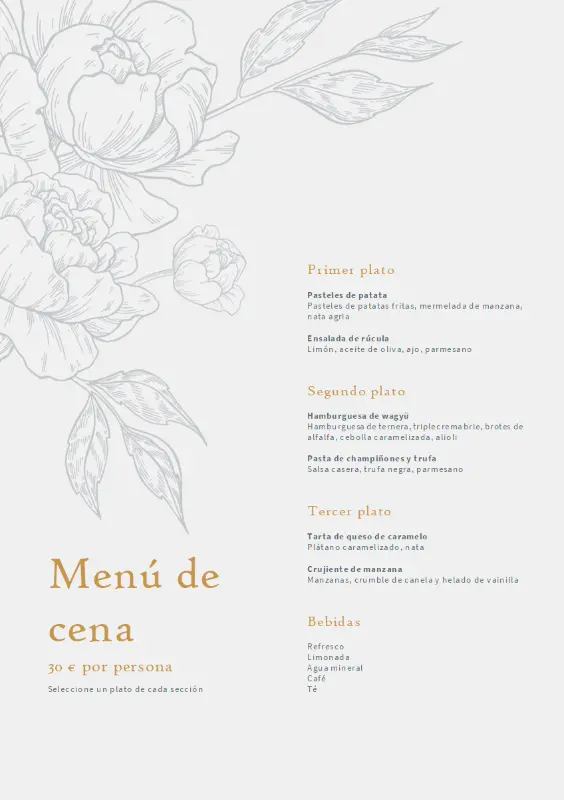 Menú de cena elegante yellow vintage-botanical