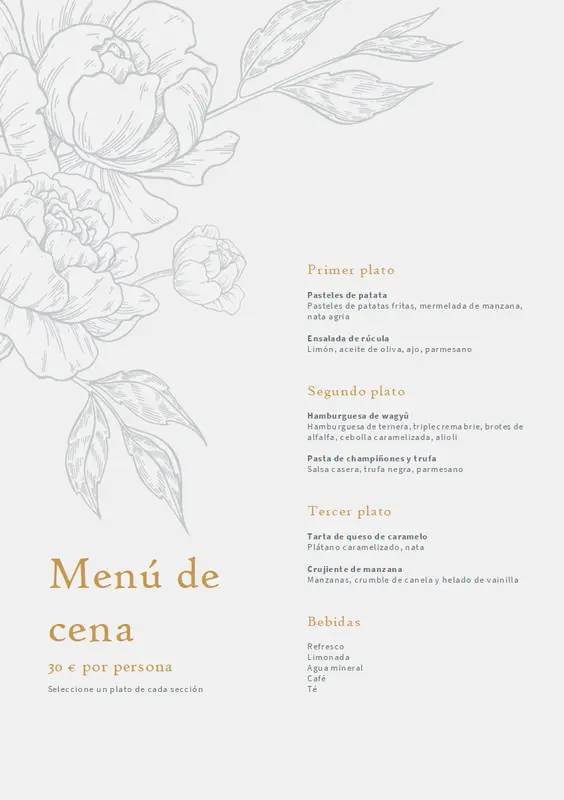 Menú de cena elegante vintage-botanical