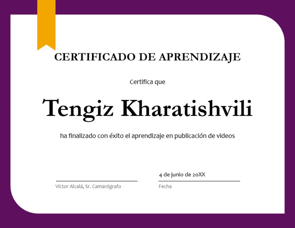 Certificado de aprendizaje purple modern-simple