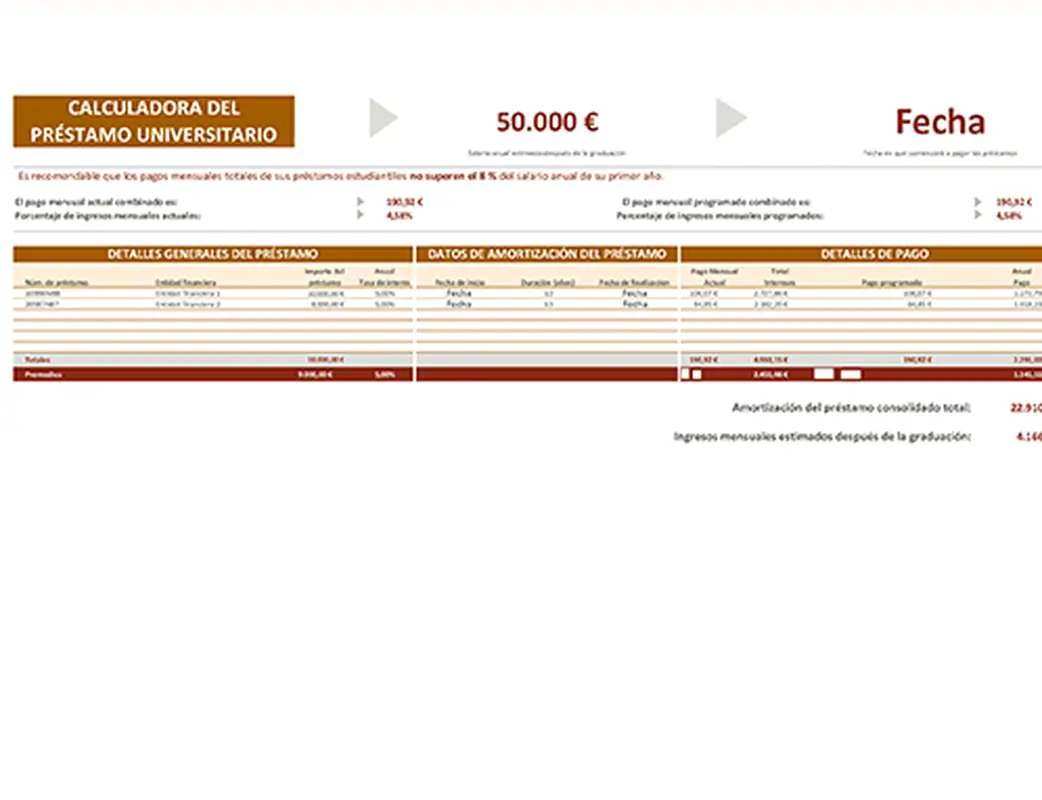Calculadora del préstamo universitario modern-simple