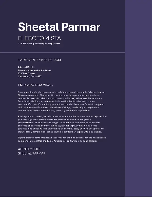 Carta de presentación de ATS sencillo