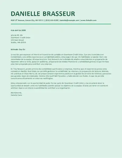 Carta de presentación de contabilidad de ATS