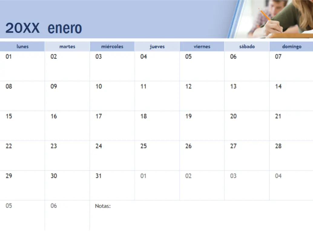 Calendario académico con fotos blue modern-simple