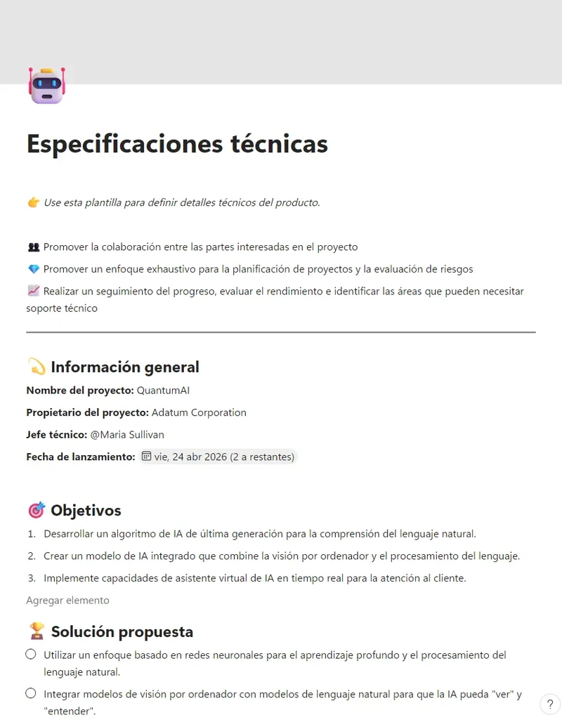 Especificaciones técnicas