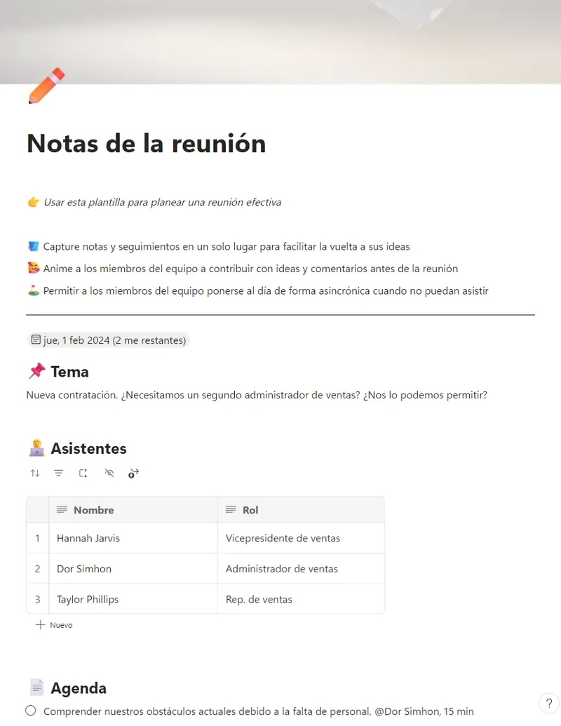 Notas de la reunión