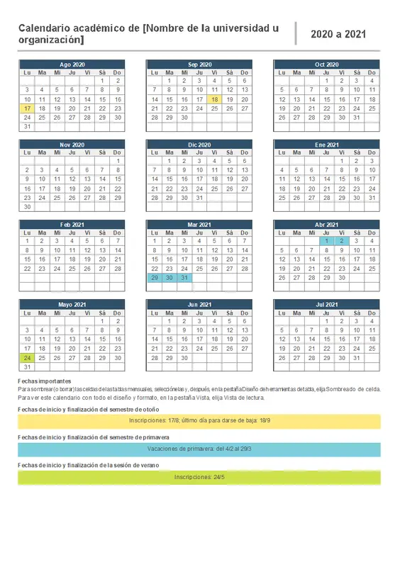 Calendario académico anual modern-simple