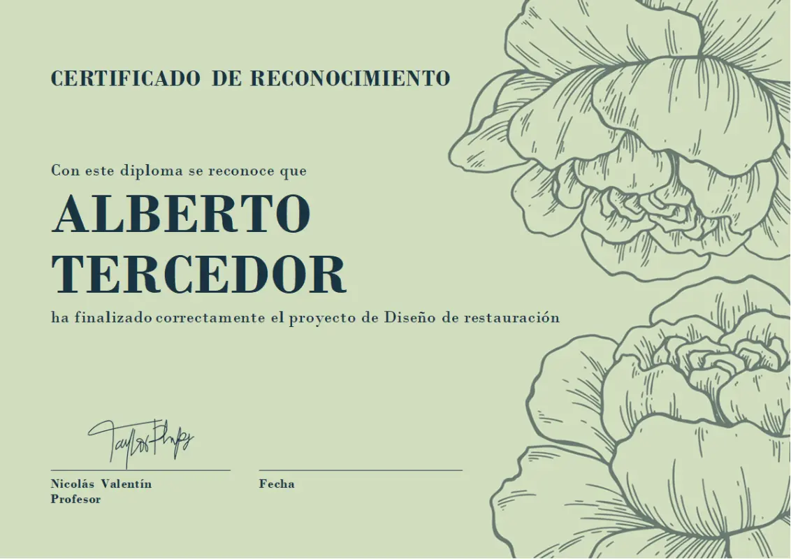 Certificado de reconocimiento green vintage-botanical