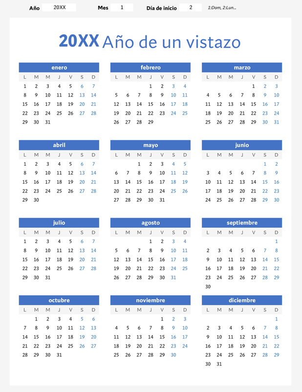 Calendario para cualquier año de un vistazo (vertical) blue modern-simple