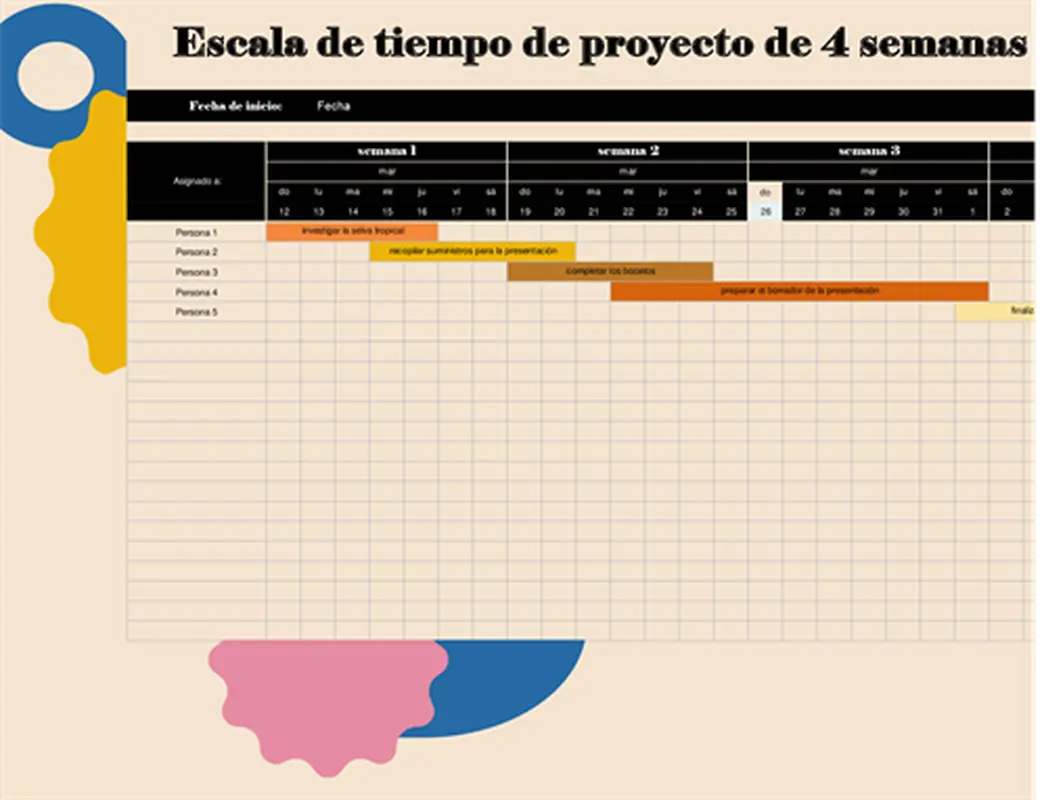 Escala de tiempo de proyecto de 4 semanas vintage retro