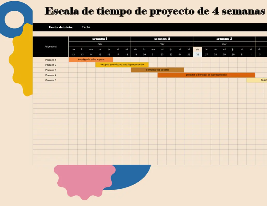 Escala de tiempo de proyecto de 4 semanas brown vintage retro