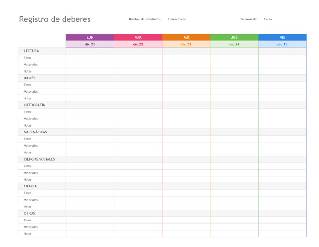 Registro de deberes modern simple