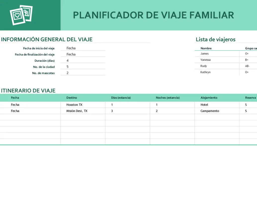 Planificador de viaje familiar green modern simple