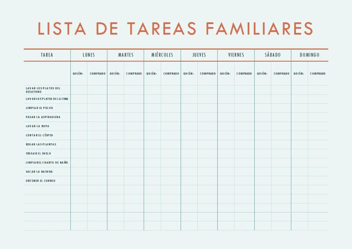 Tabla de tareas familiares blue modern simple