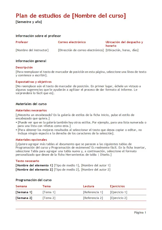 Programa del curso del profesor (a color) modern simple