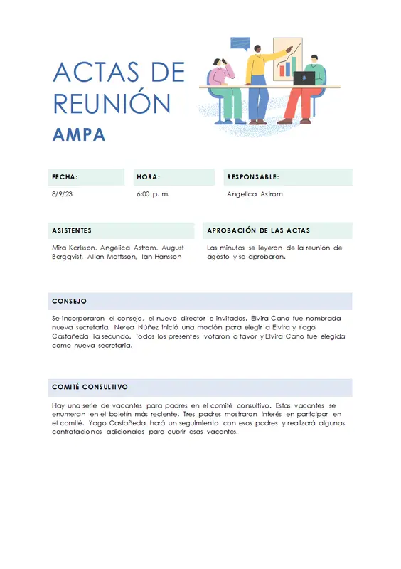 Acta de reunión escolar modern simple