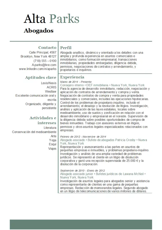 Currículum vítae de abogado modern-simple