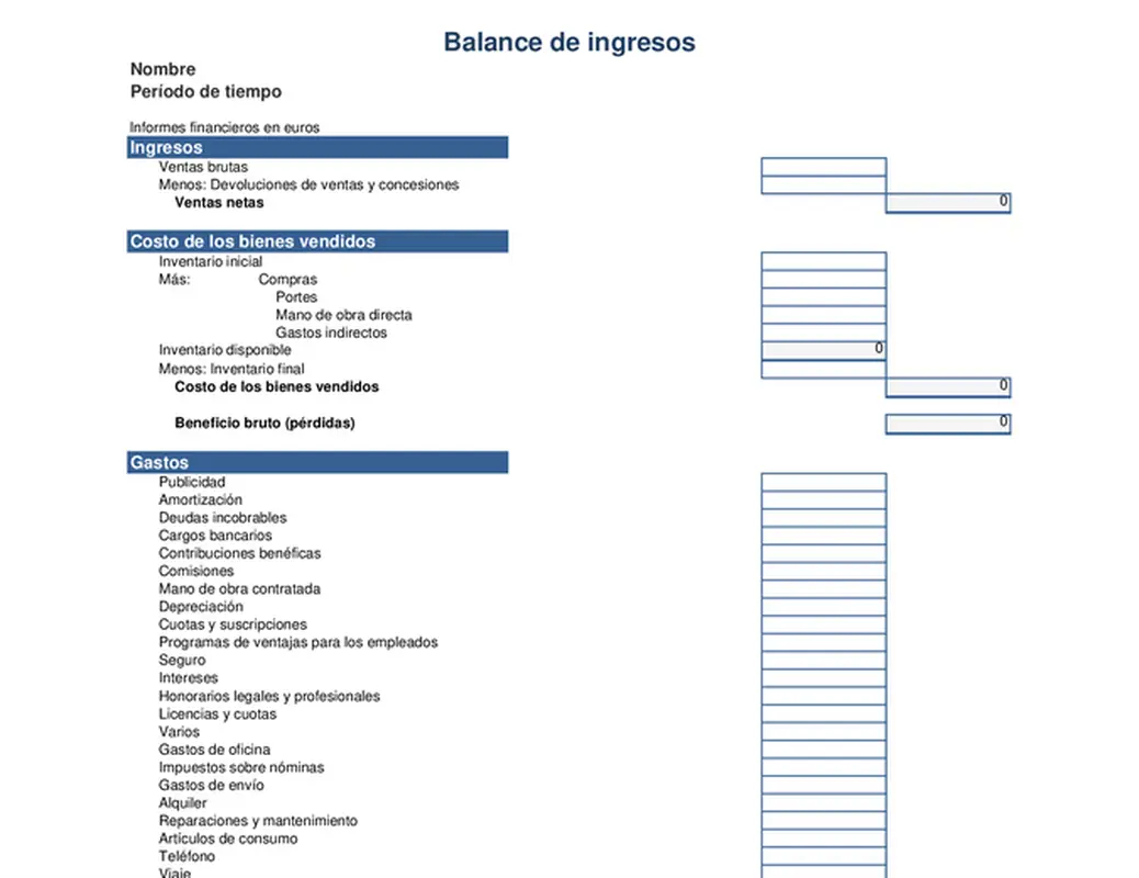 Balance de ingresos de un año