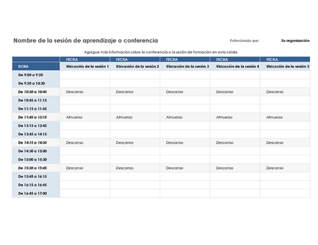 Programación de eventos de cinco días blue modern-simple