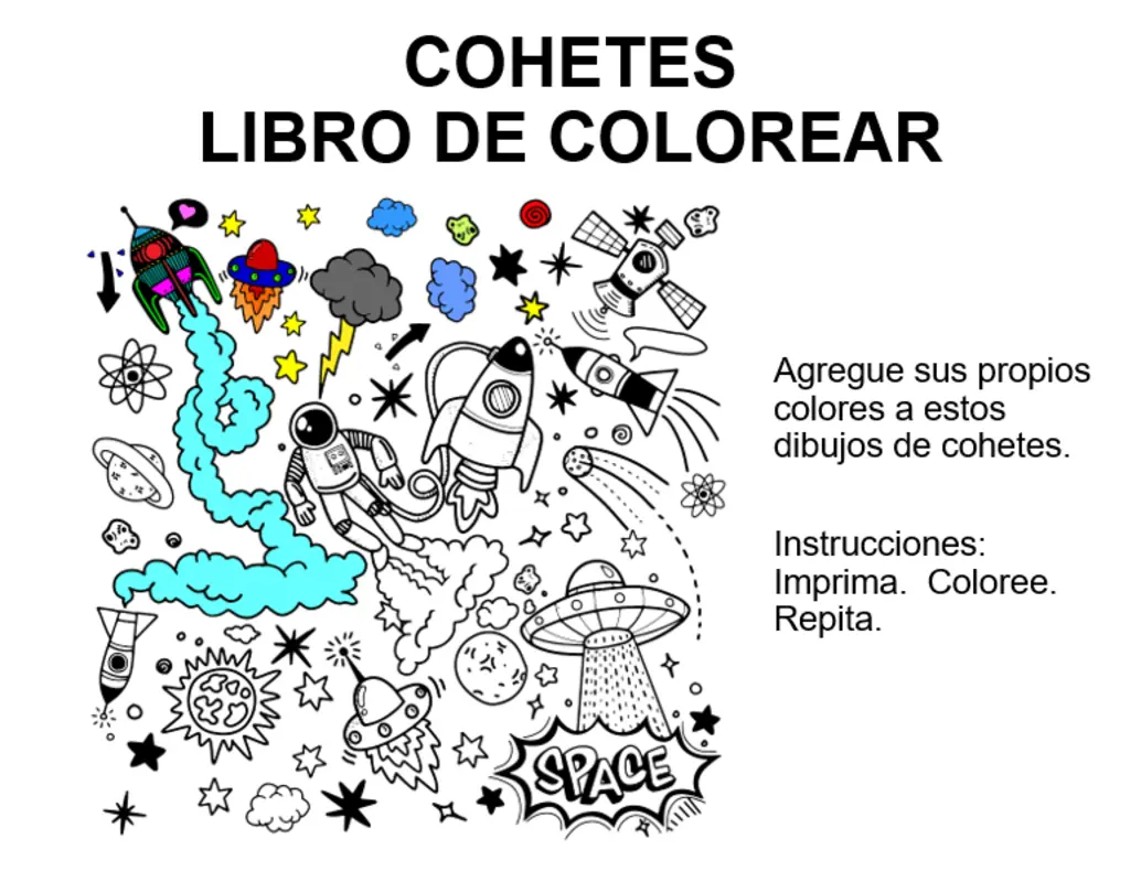 Libro de cohetes para colorear whimsical color block