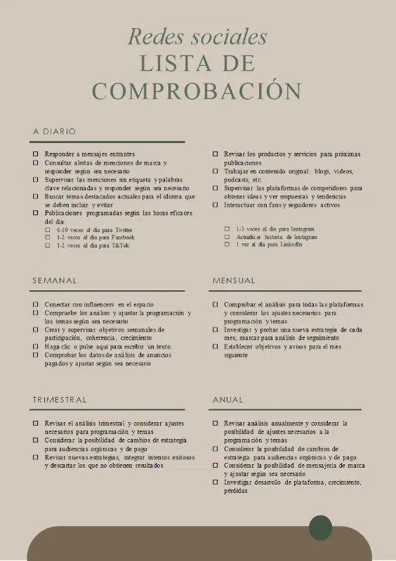 Lista de comprobación de redes sociales brown modern simple