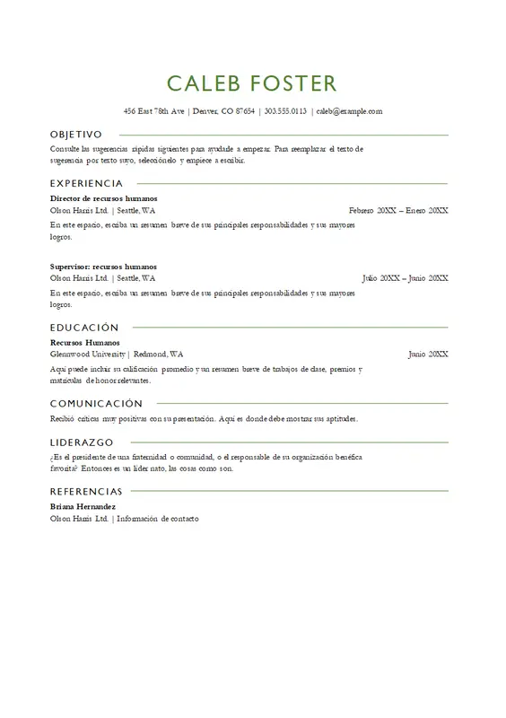 Currículum vítae básico de RR. HH. para ATS modern simple
