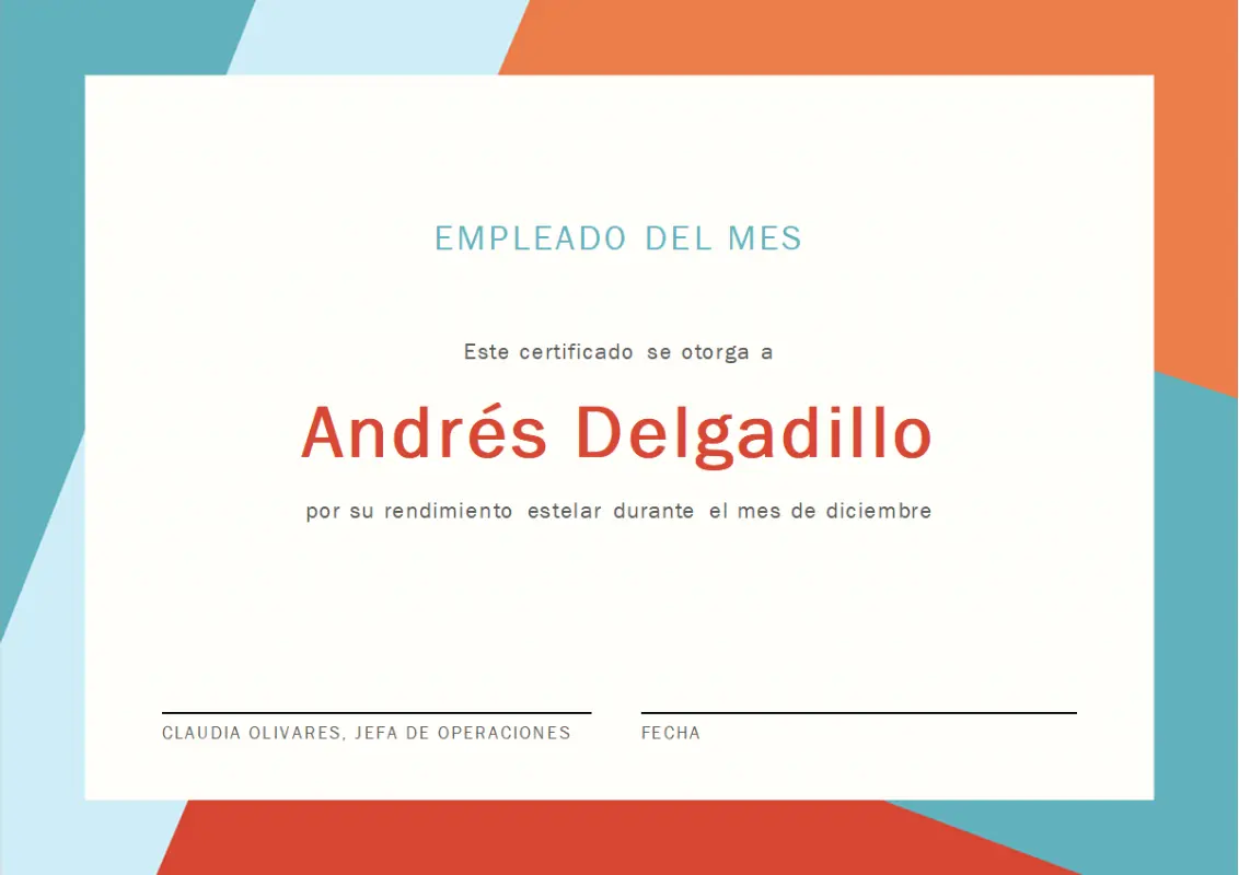 Certificado de empleado del mes orange modern-color-block