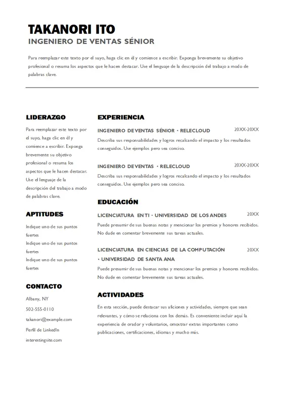 Currículum vítae de ventas en negrita