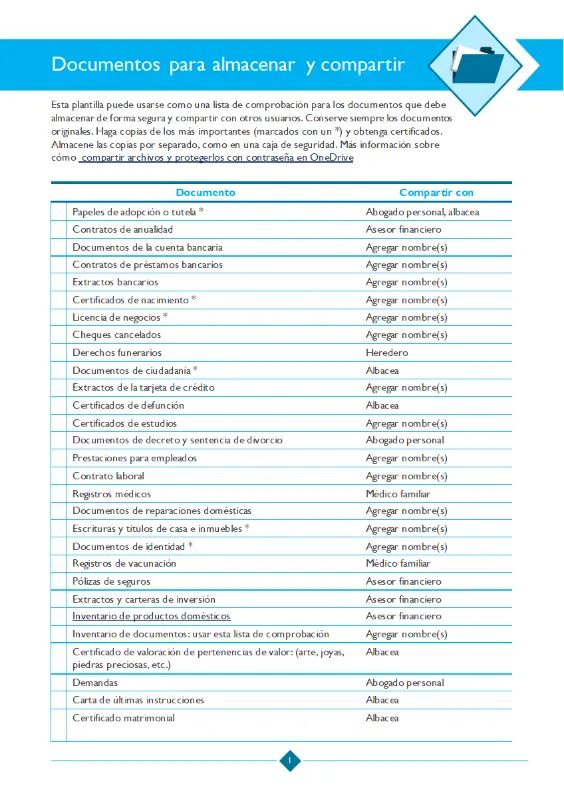 Lista de comprobación de documentos para almacenar y compartir blue modern simple