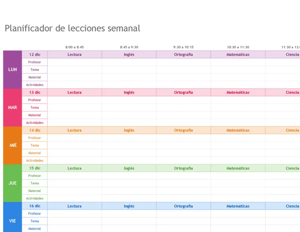 Planificador de lecciones semanal modern simple