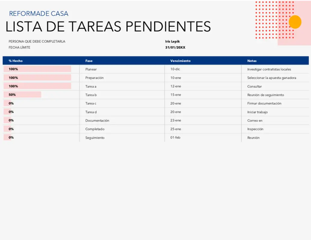 plantilla de gestión de tareas excel