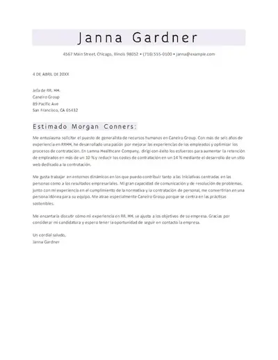 Carta de presentación de RR. HH. clásica de ATS